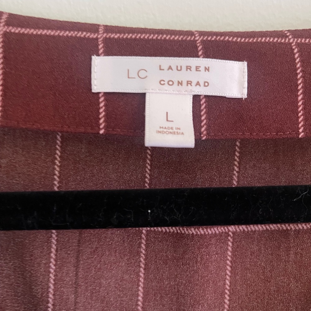 Burgundy Plaid Peplum Top - Picture 3 of 4